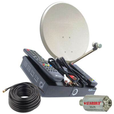 DIGISAT Complete Kit – 1 Satellite Dish – 1 Digisat Decoder – 1 Cable – No Subscription Required – Over 200 Channels